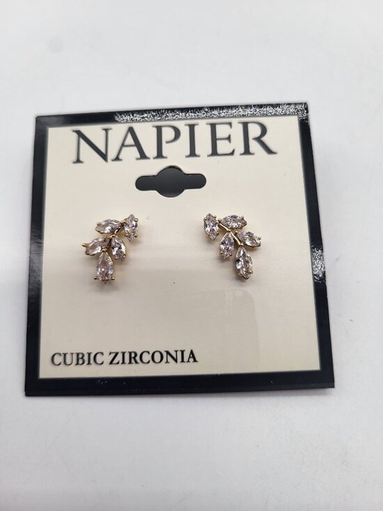 Napier Jewelry - NAPIER Cubic Zirconia Tiny Leaf Cluster Earrings Minimalist Wedding Bridal Prom